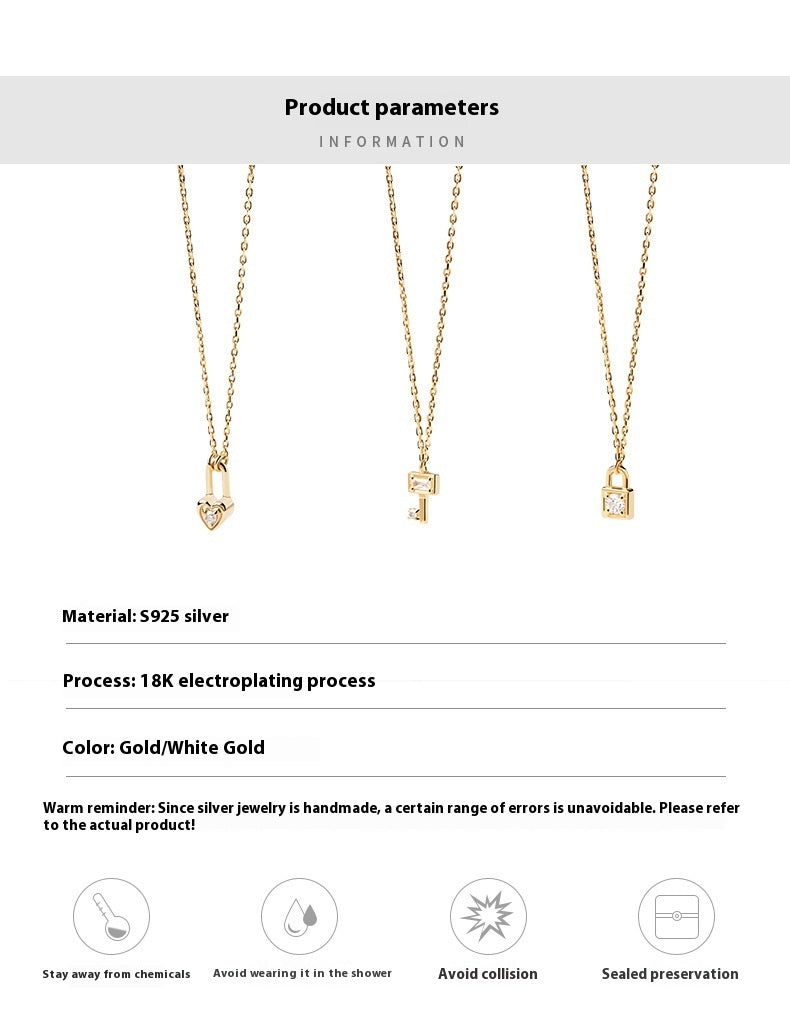 Collier clé en argent sterling 925 avec cadenas cœur – Design amour couple - Moyyudé