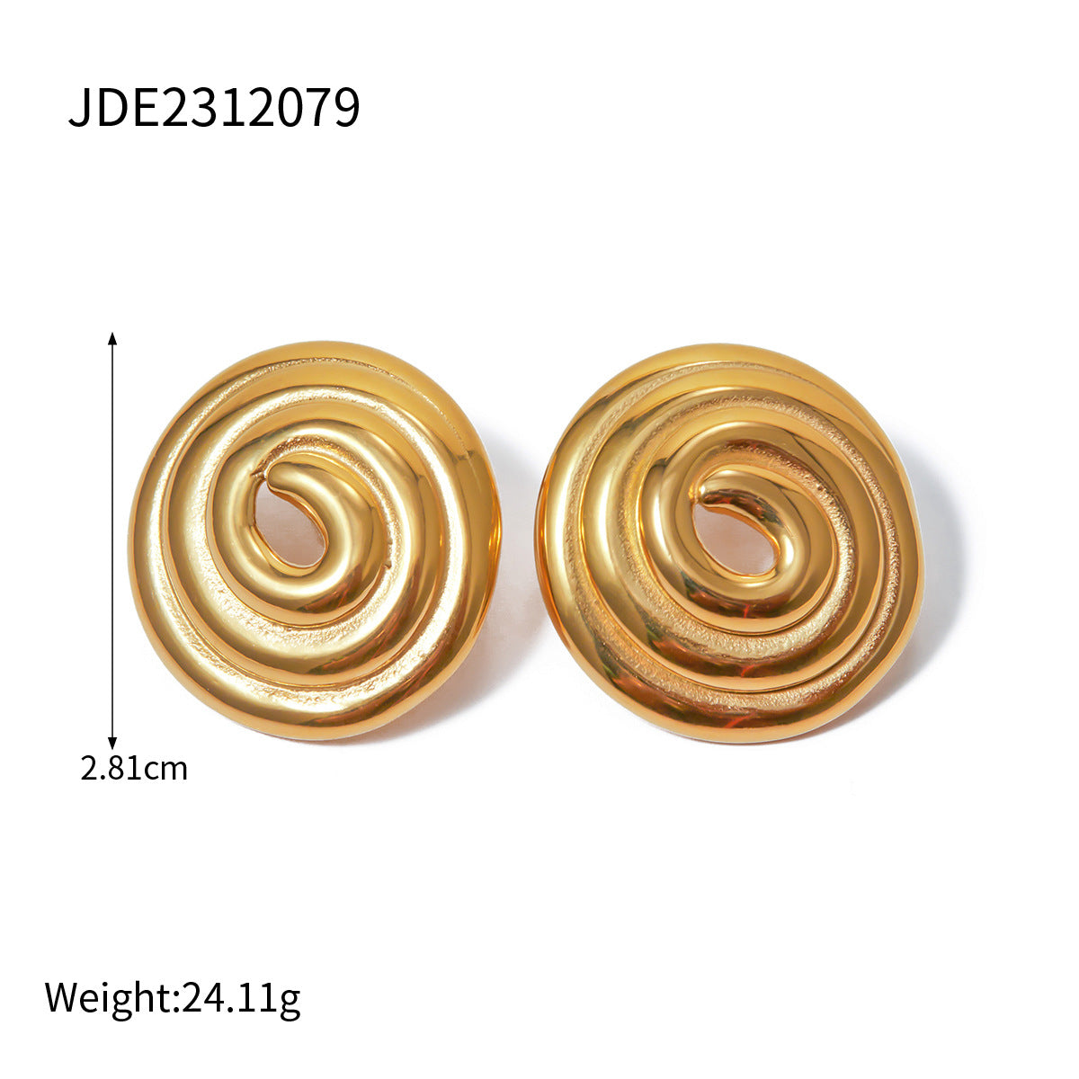18K Gold Stainless Steel Threaded Ring Disc Mosquito-repellent Incense-shaped Gold Plated Large Earrings - Moyyudé