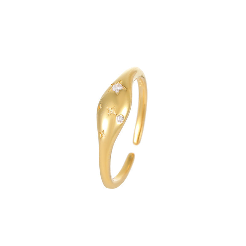 Bague femme argent ajustable dorée avec étoiles et petits cristaux brillants Moyyudé