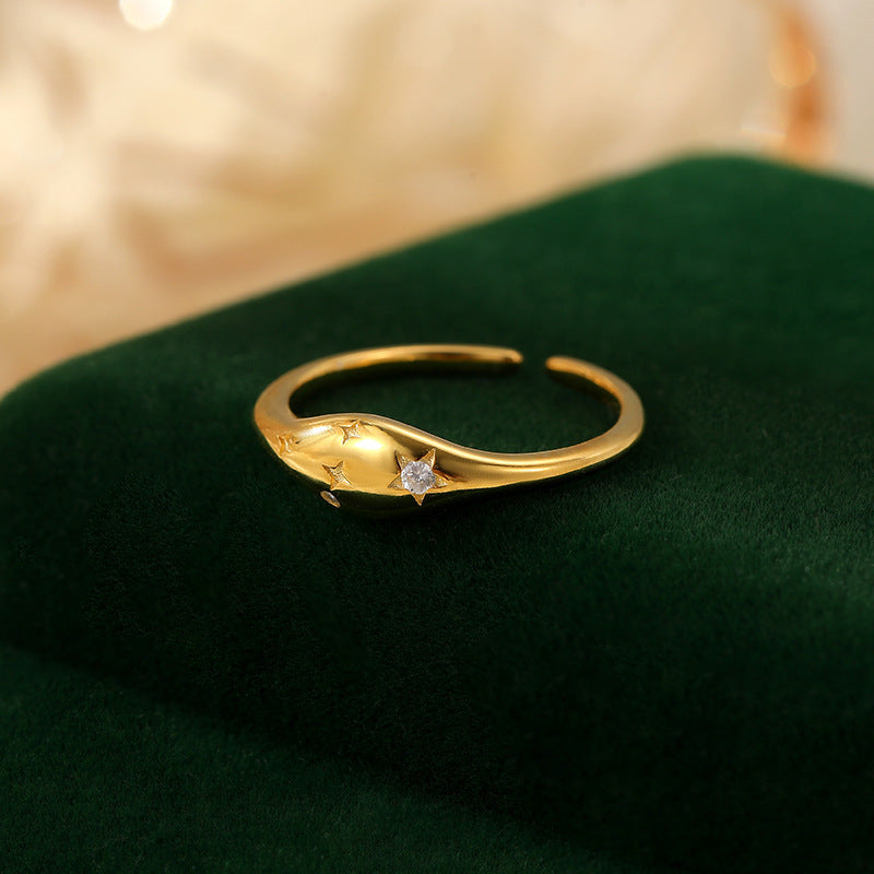 Bague femme argent ajustable en métal doré avec petit diamant étoile design élégant Moyyudé