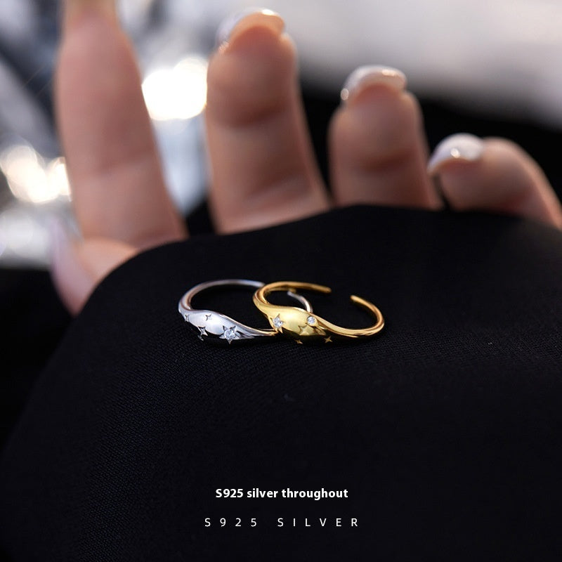 Bague femme argent ajustable en argent 925 avec étoiles, disponible en argent et doré