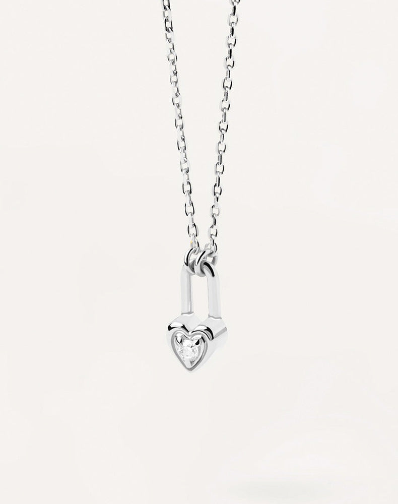 Collier clé en argent sterling 925 avec cadenas cœur – Design amour couple - Moyyudé