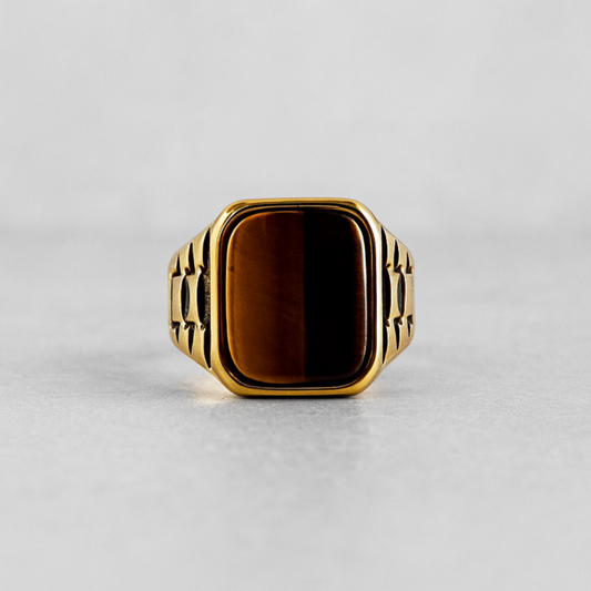 Bague homme Moyyudé en or avec pierre rectangulaire brun bijou artisanal force masculine