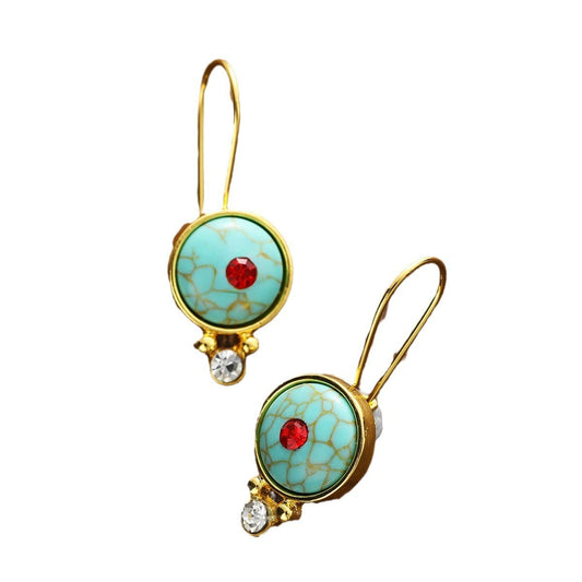Boucles Bohèmes Turquoise avec pierres rouges et blanches en métal doré bijou bohème pour femmes