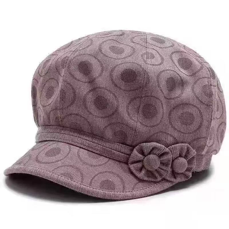 Chapeau femme style coréen Moyyudé violet avec motif circulaire et décor fleurs textiles