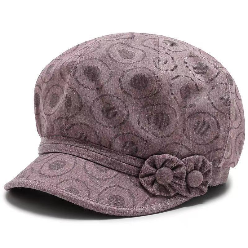 Chapeau style coréen pour femme de couleur mauve avec motif circulaire et détails floraux