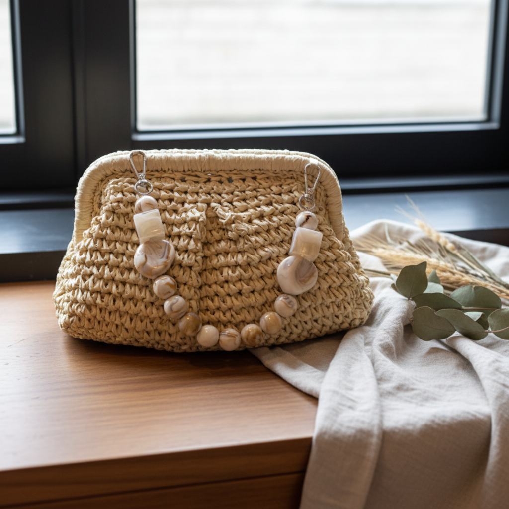 Clutch raphia naturel perles pierre – lifestyle carré