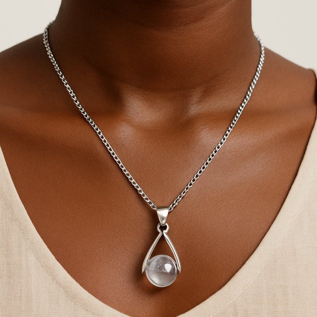 Collier cristal de roche femme avec pendentif pierre naturelle sur chaîne argentée Moyyudé