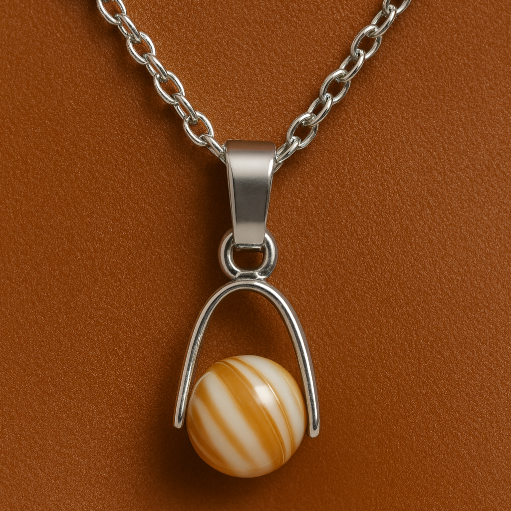 Collier nacre caramel femme avec pendentif pierre naturelle ronde sur chaîne argentée Moyyudé