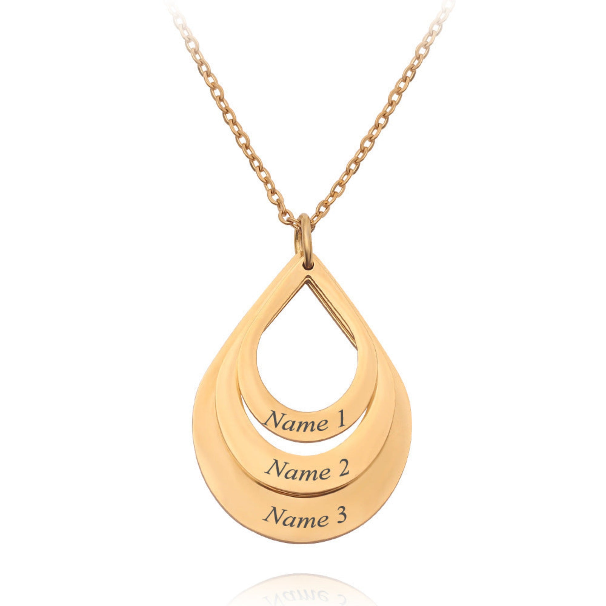 Collier personnalisé gravé femme en pendentif goutte en acier doré avec trois couches Moyyudé