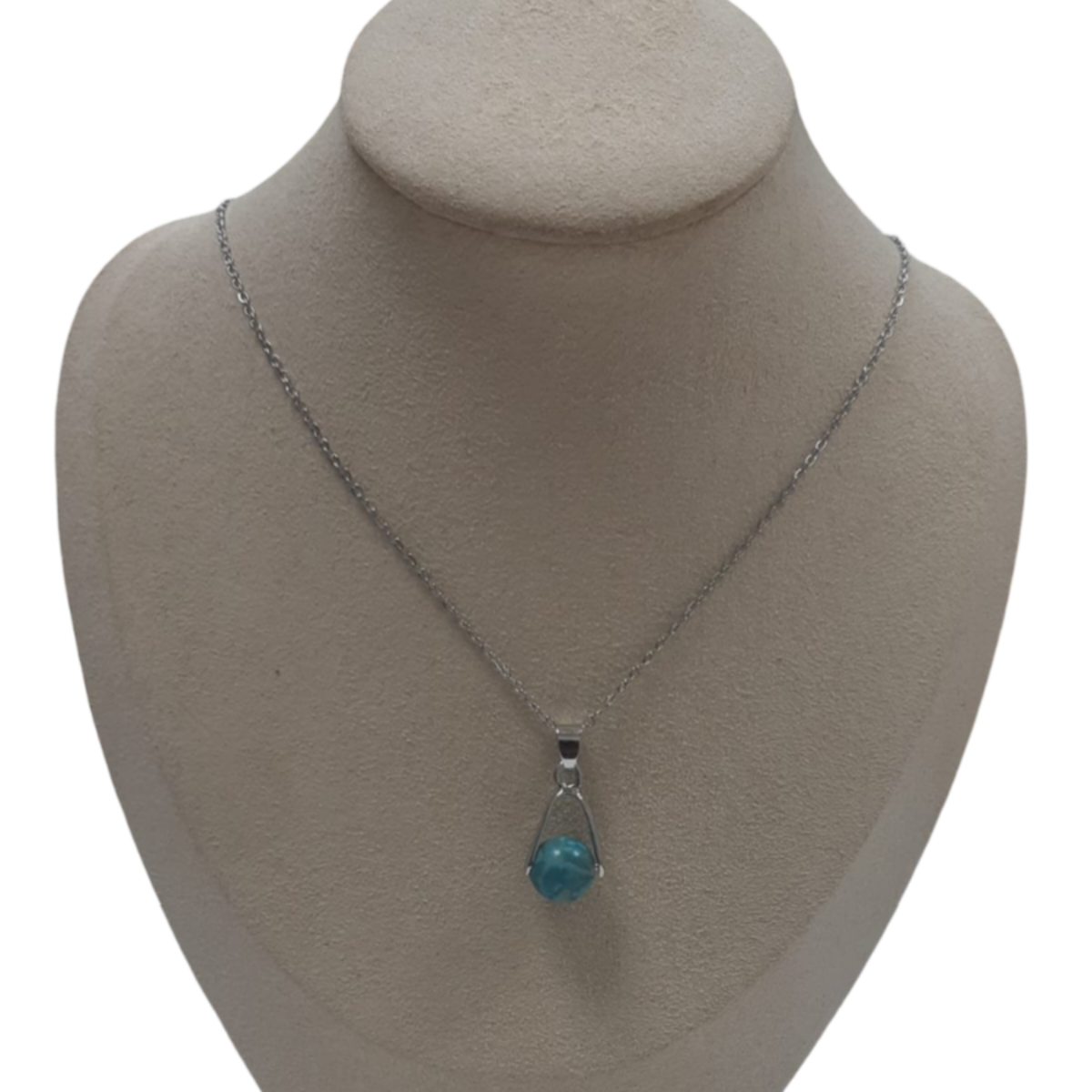 Collier pierre naturelle artisanale Moyyudé avec pendentif perle bleue sur chaîne fine argentée