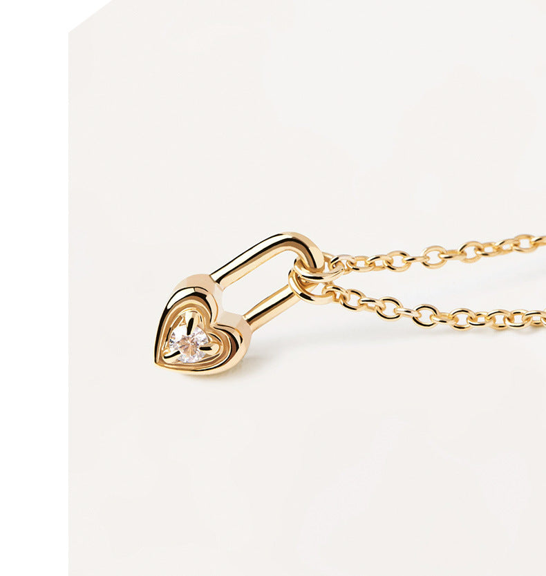 Collier clé en argent sterling 925 avec cadenas cœur – Design amour couple - Moyyudé