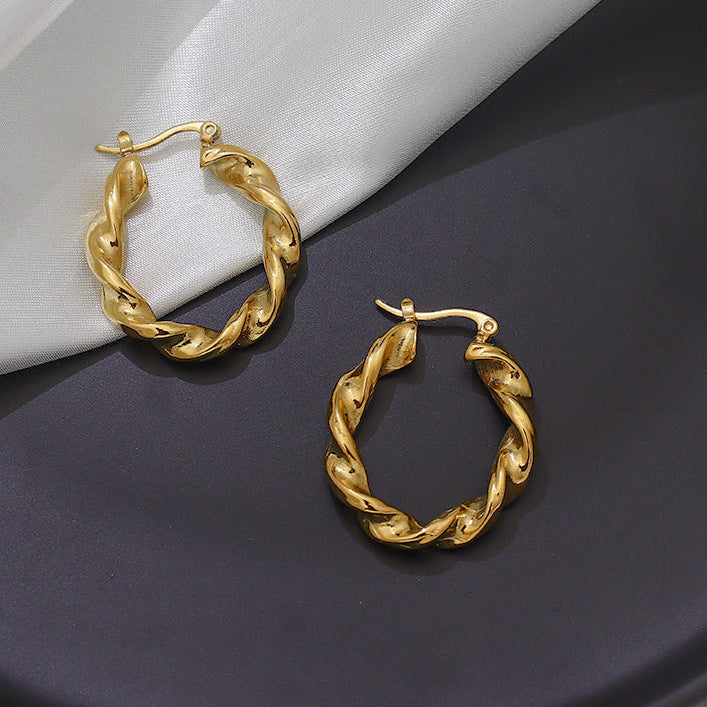 Niche Stainless Steel Plated 18K Gold Twist Earrings - Moyyudé