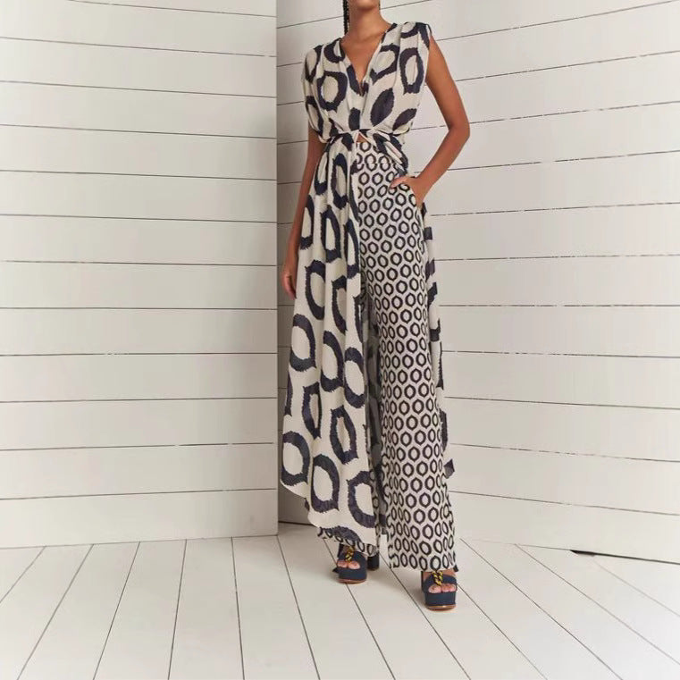 Ensemble dos nu à lacets Moyyudé avec motifs géométriques noir et blanc pour femme élégante