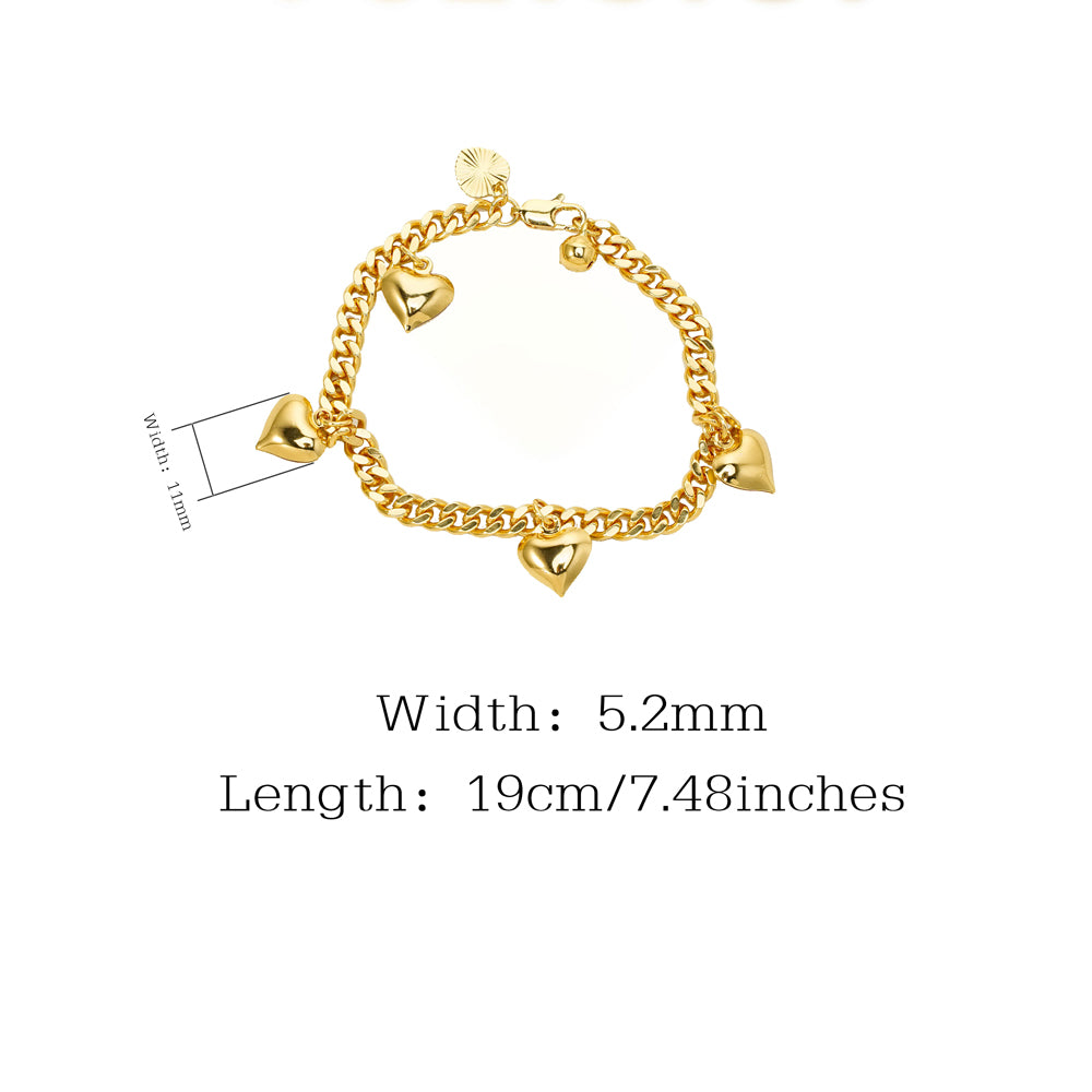 Lovely Multi Hearts 24K Gold Filled Jewelry Bracelet,Woman Accessories Fashion Creative Gift - Moyyudé