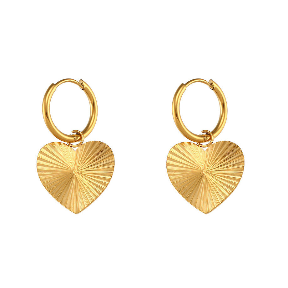 18K Gold Plated Heart Flower Circle Rectangle Burst Hoop Stainless Steel Earrings - Moyyudé