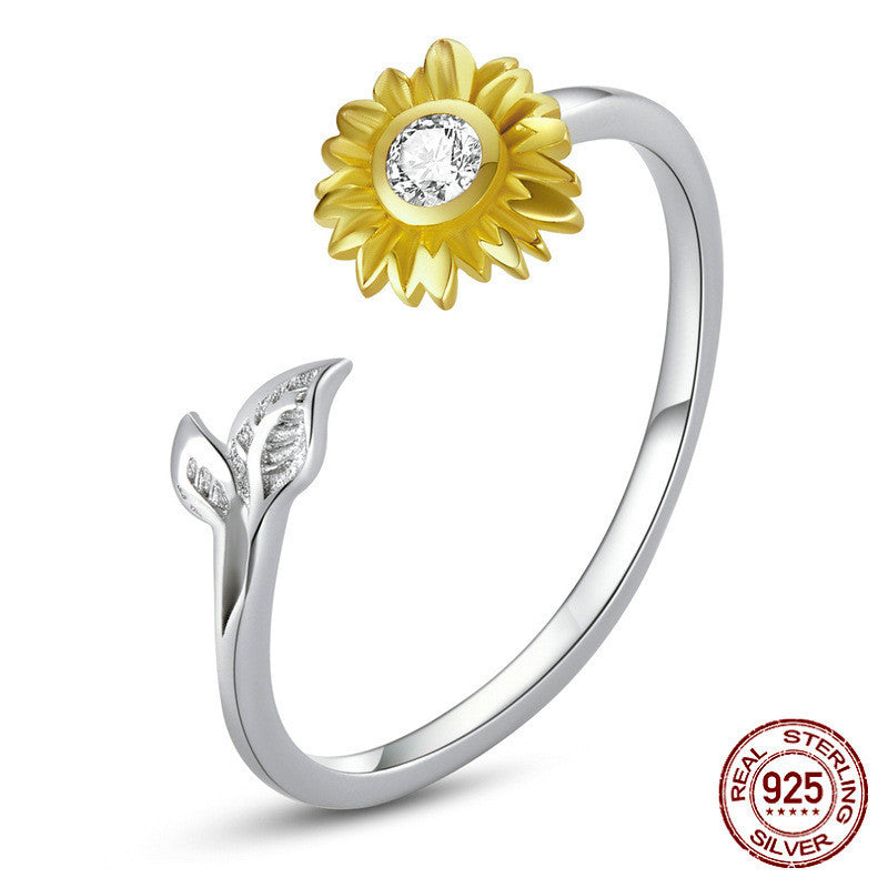 Bague Ouverte Tournesol Plaquée Or – Élégance Florale Ajustable - Moyyudé