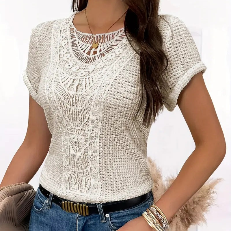 T-shirt en dentelle blanc pour femme Moyyudé mode estivale confortable femme élégant et léger