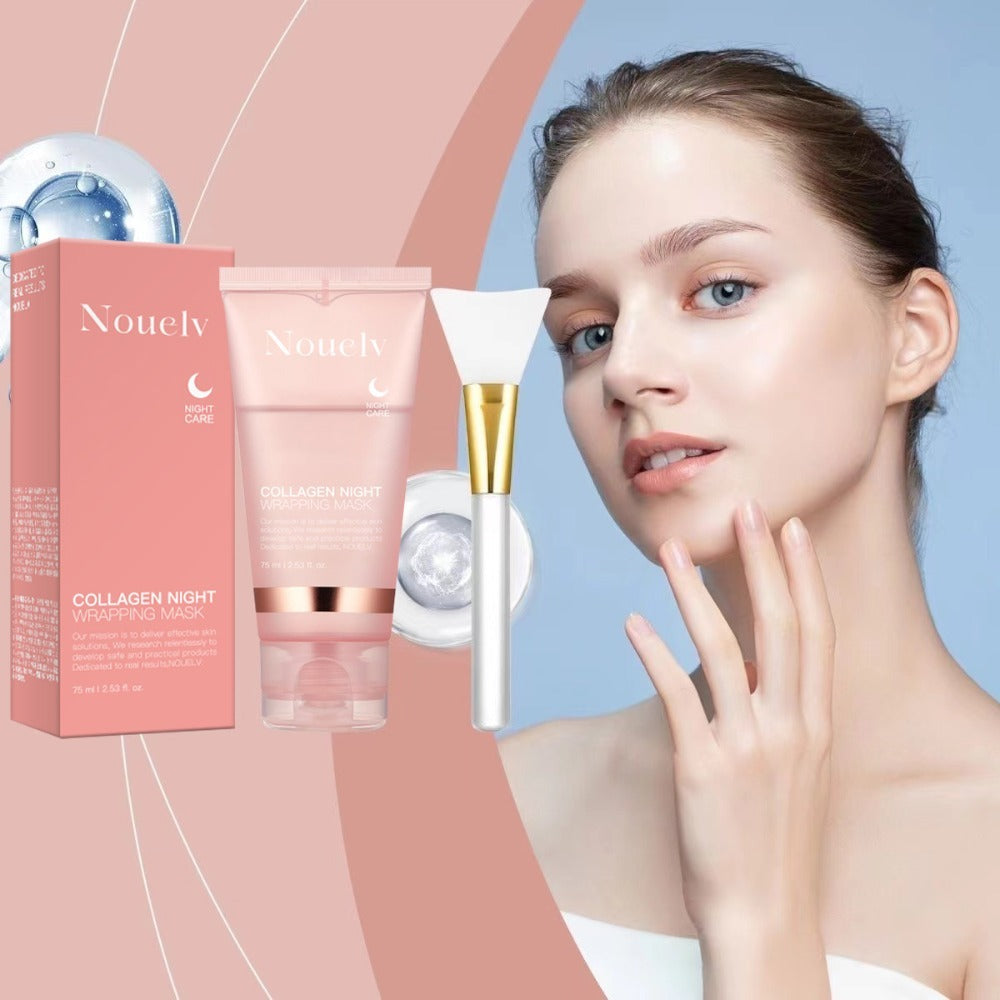 Masque peel-off au collagène Moyyudé avec applicateur blanc et tube rose pour soin du visage