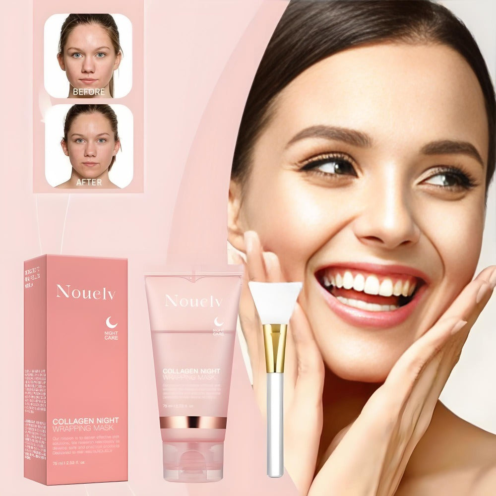 Masque peel-off au collagène Moyyudé avec pinceau applicateur et transformation avant-après du visage