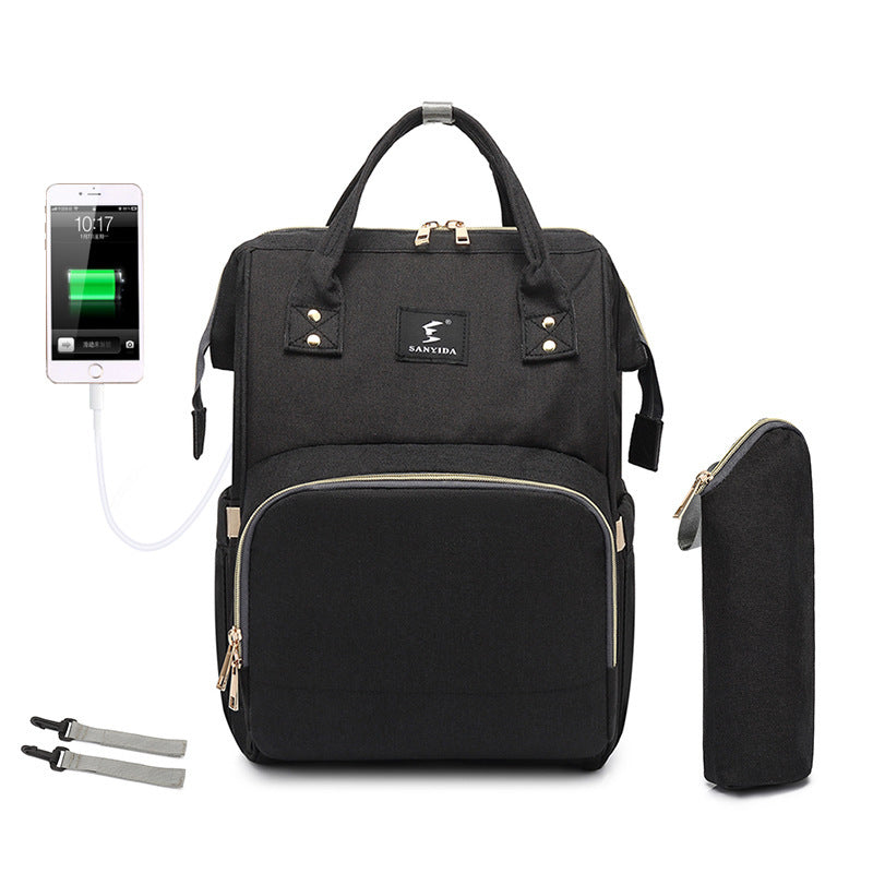 Sac A Langer Avec Lit Intégré Moyyudé sac à langer noir avec pochette et ports USB pour smartphone