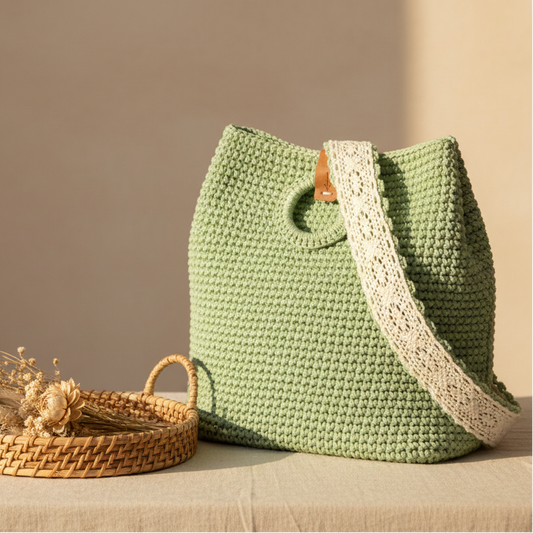 Sac crochet vert menthe – mise en valeur lifestyle