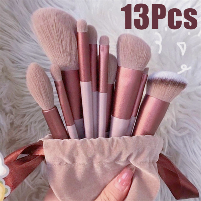 Set pinceaux teint et yeux Moyyudé 13 pièces avec sac rose pour maquillage précis